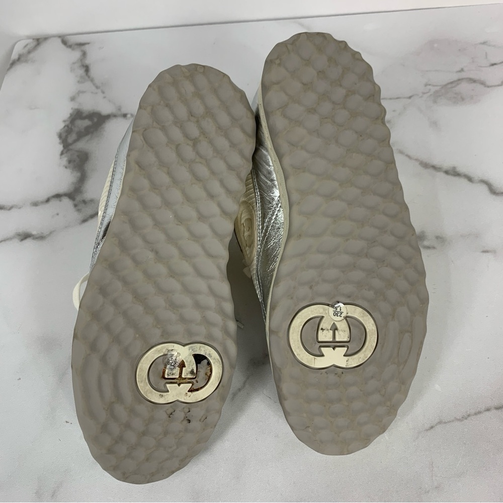 GUCCI Silver Metallic Women’s Low-Top Lace-up Sneakers 36 - Picture 15 of 16